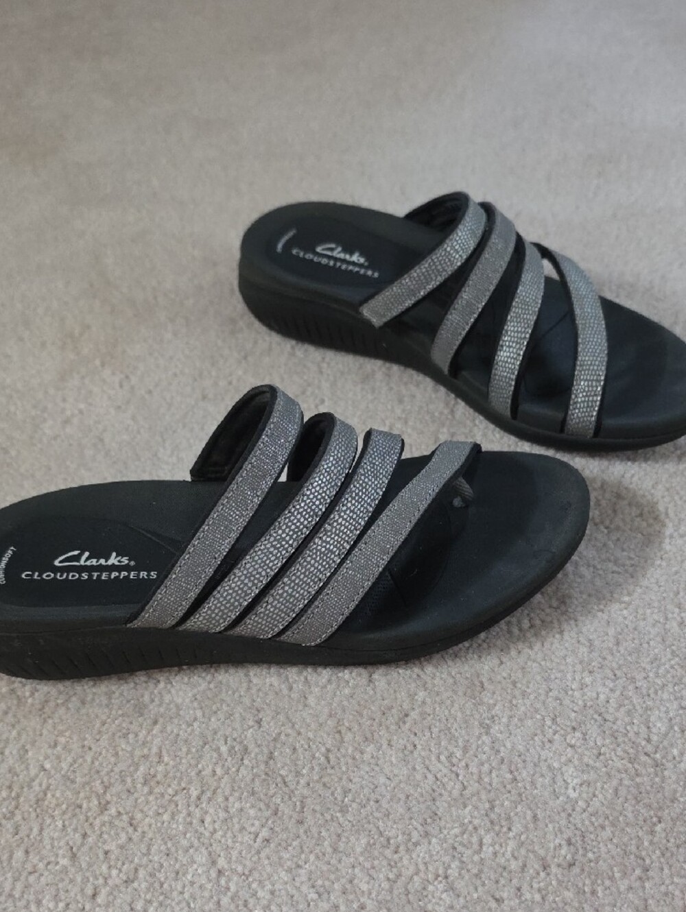 Clarks Silver Multi-Strap Slide Sandals for Women - Picture 3 of 4